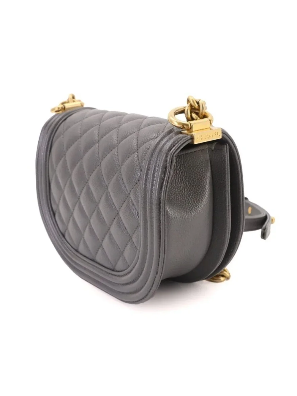 Chanel Boy Small Chain Shoulder Bag Caviar Leather Gray